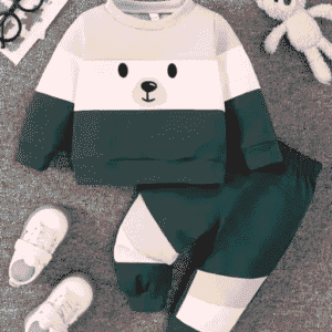 Cute Bear-Printed Baby Boy Sweatshirt & Pant Set